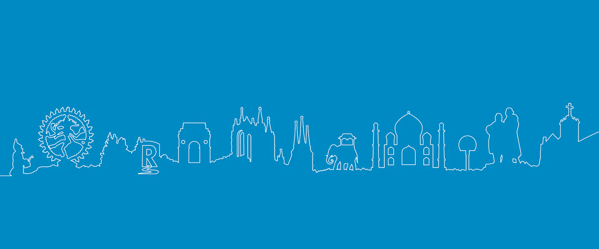 Delegationsreise nach Indien. Bild: TMWWDG Bildbeschreibung / description: Thüringer Delegationsreise nach Indien 2026. Weiße Skyline auf blauem Grund, die verschiedene Sehenswürdigkeiten Thüringens und Indiens kombiniert darstellt.